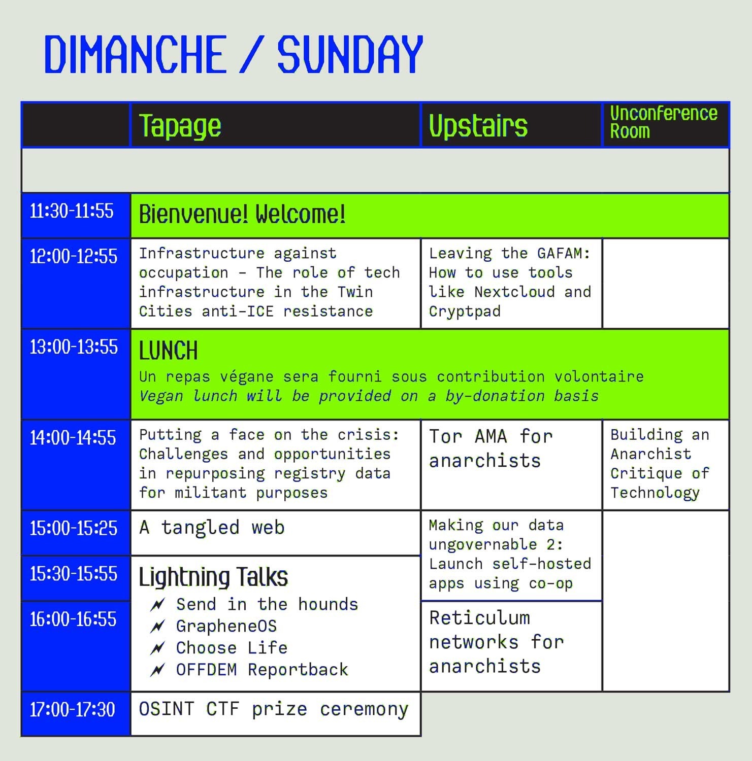 Sunday Dimanche Schedule